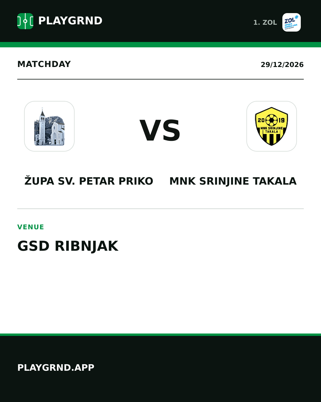 Instagram artwork: Župa Sv. Petar Priko vs MNK Srinjine Takala