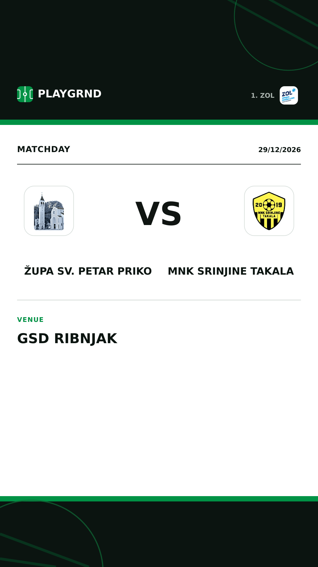 Instagram artwork: Župa Sv. Petar Priko vs MNK Srinjine Takala