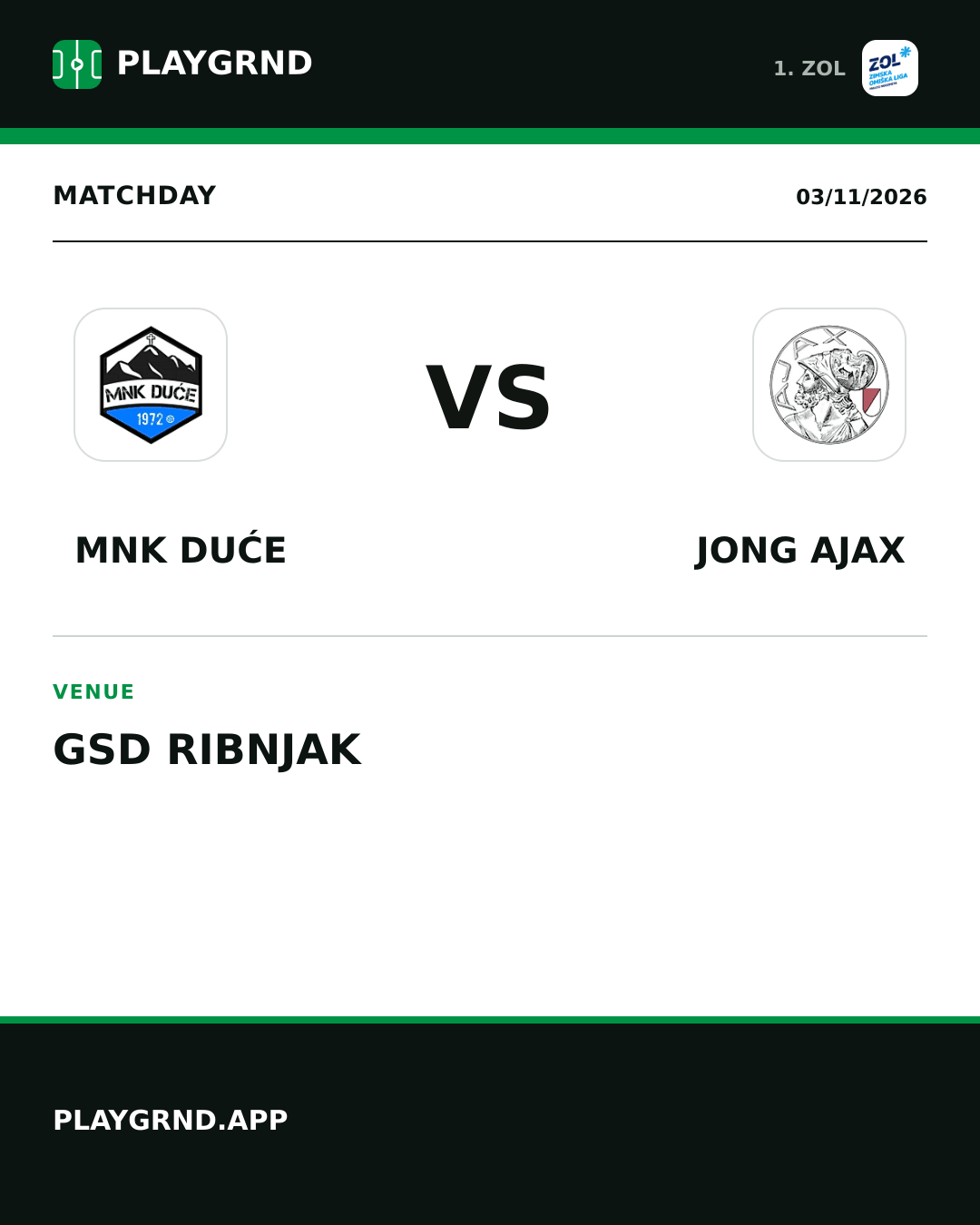Instagram artwork: MNK Duće vs Jong Ajax