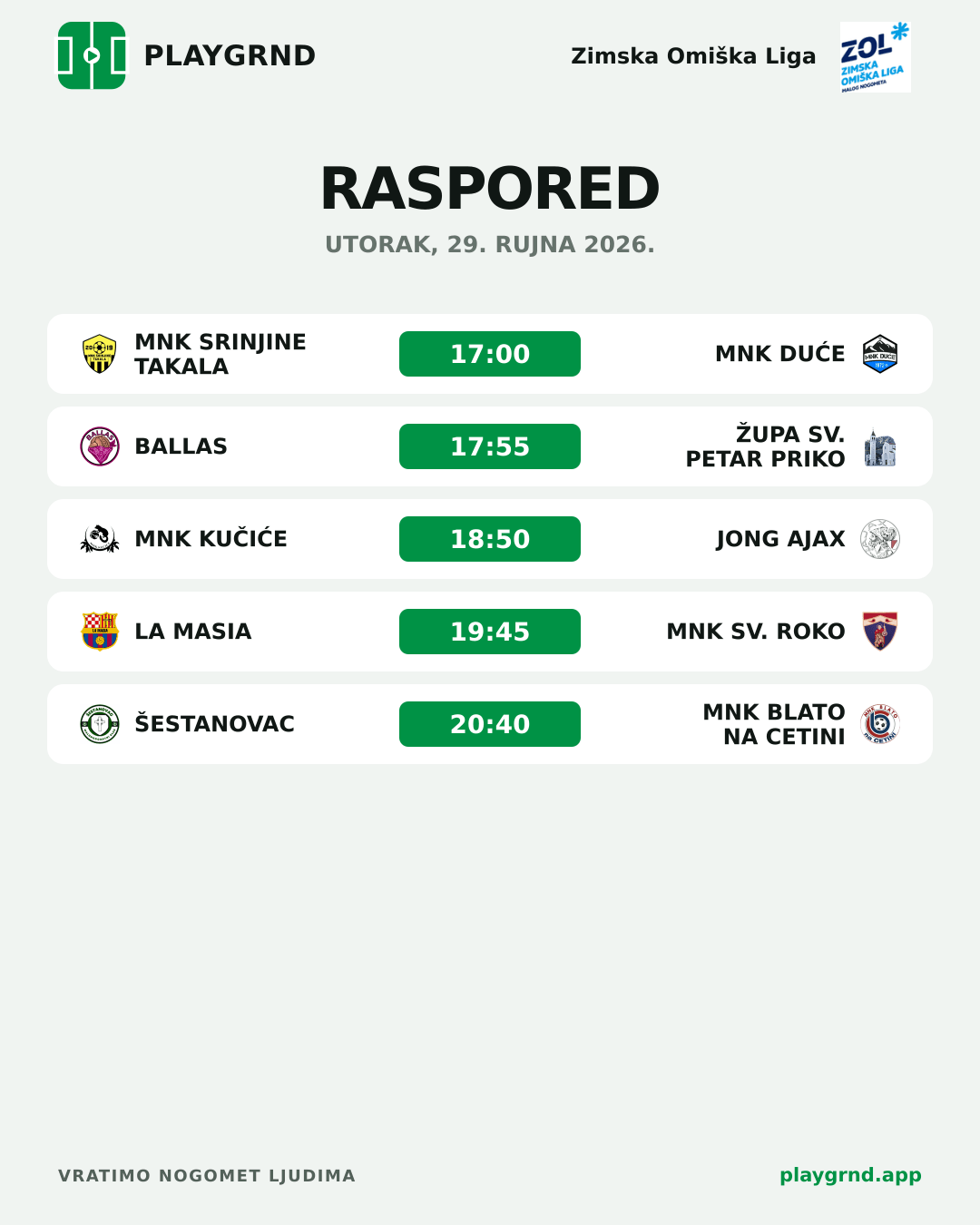 Schedule: Zimski Omiški Kup