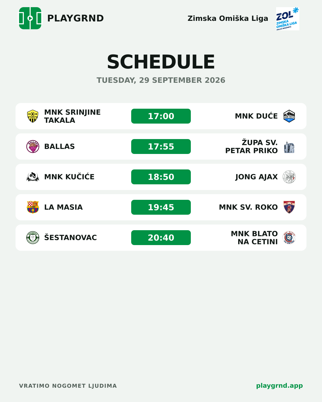 Schedule: All competitions